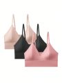 3pcs/Set Plus Size Women'S Wirefree Solid Color Bra