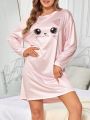Women's Cat Printed Round Neck Nightgown