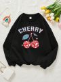 Teen Girl Cherry & Letter Graphic Drop Shoulder Sweatshirt