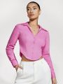 SHEIN BASICS Women'S Solid Color Cropped Shirt