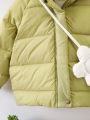 Girls' Shoulder-strap Bag & Hooded Padded Coat With Raglan Sleeves