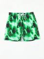 Boys' Swim Trunks With Small Lightning Print And Drawstring