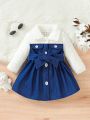 Baby Girl Two Tone Belted Shirt Dress