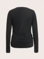 SHEIN Solid Color Maternity Long Sleeve T-shirt With Pleats