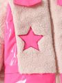 Toddler Girls' Colorblock Five-pointed Star Pattern Hooded Jacket