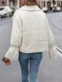 SHEIN Essnce Women'S White Double Breasted Lamb Wool Spliced Padded Coat