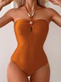 SHEIN Swim Chicsea Women's Halter Neck One Piece Swimsuit With Hollow Out Detailing