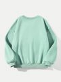 SHEIN EZwear Slogan & Cartoon Graphic Drop Shoulder Thermal Lined Sweatshirt