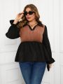 SHEIN LUNE Plus Size Women's Contrast Ruffle Sleeve Top