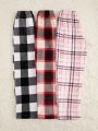 3pcs Plaid Print Tie Waist Sleep Pants