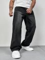 Men's Straight Leg Jeans With Loose Fit And Diagonal Pockets