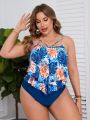 SHEIN Swim Classy Plus Size Tropical Print Tankini Set