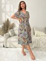 Plants Print Batwing Sleeve Nightdress