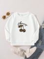 Young Girl Cherry & Letter Graphic Sweatshirt