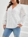 SHEIN Frenchy Plus Size Women'S Lantern Sleeve Shirt With V-Neck