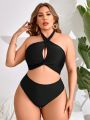 SHEIN Swim Vcay Plus Size Women's Solid Color Cross Neckline Two Piece Swimsuit Set