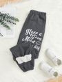 SHEIN Kids HYPEME Tween Girl Slogan Embroidery Thermal Sweatpants