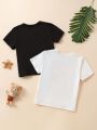 SHEIN 2pcs/set Fashionable And Versatile Casual T-shirt For Toddler Boys