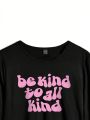 Rat Studio Plus Size Women'S Round Neck Long Sleeve T-Shirt With Slogan Print, Cropped Length