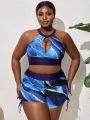 SHEIN Swim Vcay Plus Size Marble Printed Swimsuit Set