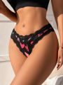 Heart Print Contrast Lace Panty