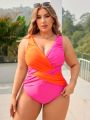 SHEIN Swim Vcay Plus Size Color Blocking Cross Front One Piece Swimsuit