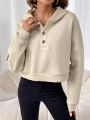 Women's Half Button Hooded Sweatshirt With Buttons