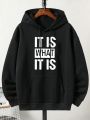 Men's Plus Size Black Hoodie With Letter Print