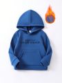 SHEIN Kids Academe Young Boy Letter Graphic Thermal Lined Kangaroo Pocket Hoodie