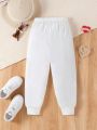 SHEIN Kids CHARMNG Toddler Girls' Embroidered Heart Detail Jogging Pants For Spring And Fall