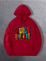 Men's Letter Print Drawstring Hooded Fleece Sweatshirt