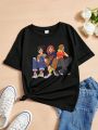 Teen Girls' Casual Cartoon Pattern Short Sleeve T-Shirt