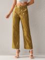 RiRi Solid Color Slanted Pockets Straight-Leg Pants