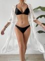 SHEIN Swim Chicsea 1pc Embroidered Mesh Kimono With Front Knot