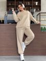 SHEIN Qutie Plus Size Letter Embroidery Hoodie And Pants Set