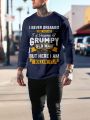 Extended Sizes Men's Plus Size Long Sleeve T-shirt With Text Print
