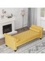 82 Inch End of Bed Bench with 2 Pillows Rolled Armed Ottoman Bench Velvet Bench Button Tufted Sofa Bench Upholstered Bench for Entryway, Living Room and Window