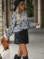 Polka Dot Pattern Drop Shoulder Sweater