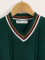 SHEIN Kids Academe Young Boy Striped Trim Cable Knit Sweater Vest