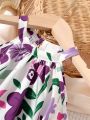 SHEIN Kids EVRYDAY Toddler Girls Floral Print Halter Neck Dress