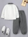 SHEIN Boys' Stand Collar Color Block Splice Top And Pants Casual 2pcs Outfit (Small)