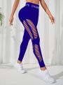 Yoga Sxy Letter Graphic Wideband Waist Cut Out Sports Leggings