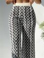 SHEIN Swim BohoFeel Women's Geometric Pattern Knitted Cardigan And Pants Set