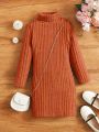 SHEIN Kids EVRYDAY Young Girl Turtle Neck Ribbed Knit Dress