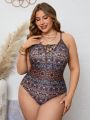 SHEIN Swim BohoFeel Plus Size Printed One-piece Swimsuit With Criss-cross Strap