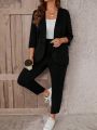 SHEIN LUNE Plus Shawl Collar Open Front Blazer & Pants