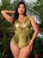 SHEIN Swim Basics Plus Size Deep V-Neck Backless One-Piece Swimsuit