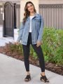 SHEIN LUNE Button Front Denim Jacket With Flap Details