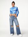 GALLERY  K Tie-Dye Lettuce Hem Long Sleeve T-Shirt