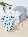 SHEIN 3pcs/Set Baby Boy's Casual Wear Simple Cute Panda, Moon, Star, Stripe Print Romper For Spring And Summer